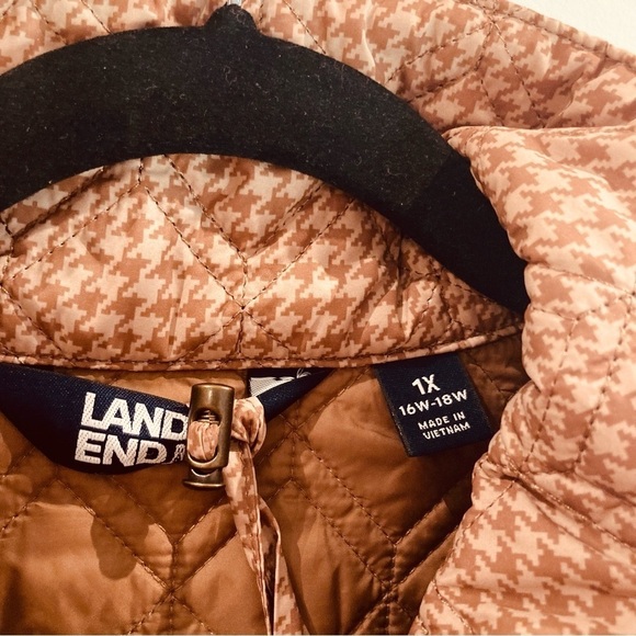 LAND’S END SZ 1X  (16-18) Houndstooth Quilted Funnel Collar Packable Jacket Coat - Picture 5 of 16